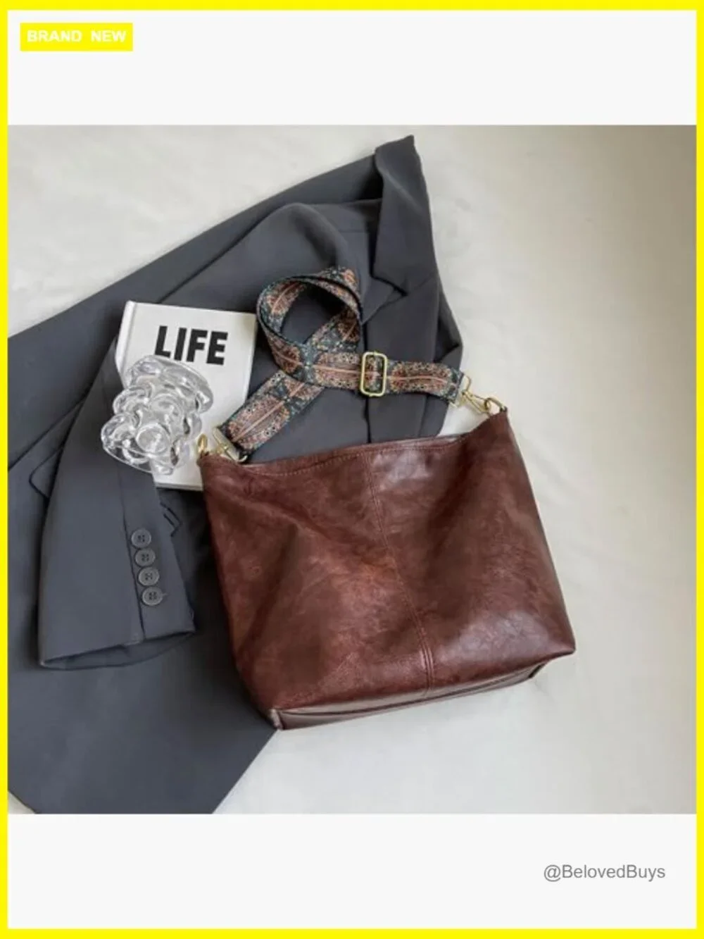 Vegan Leather Hobo Bag Crossbody Guitar Strap Women Shoulder Purse